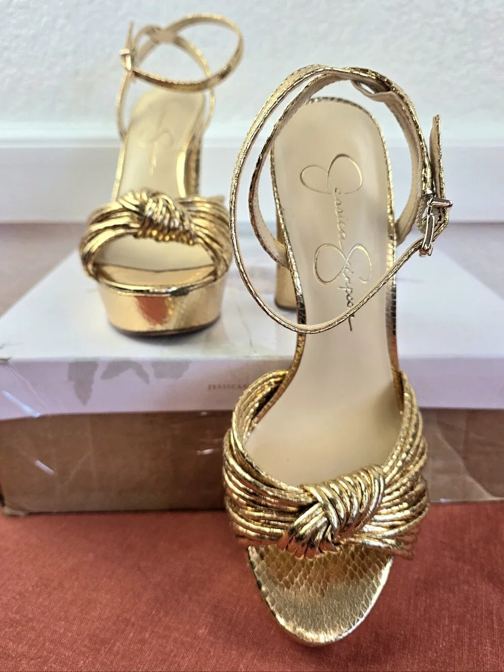 Jessica Simpson Immie Knotted Platform Sandals Gold